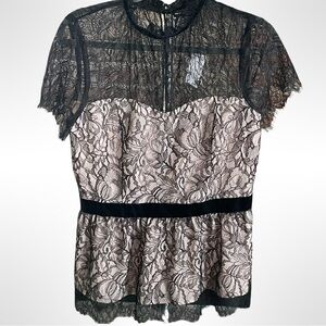 New Lace Contrast Blouse White House Black Market Womens 6 NWT